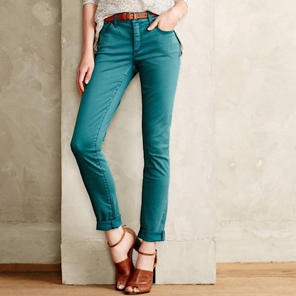 ANTHROPOLOGIE PILCRO teal Stet soft jeans size 31